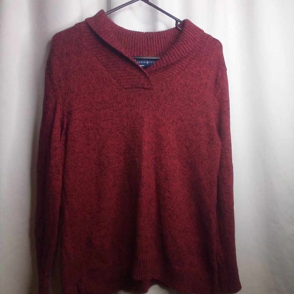 Karen Scott Sweater L Women Long Sleeve Mock Neck Red Black